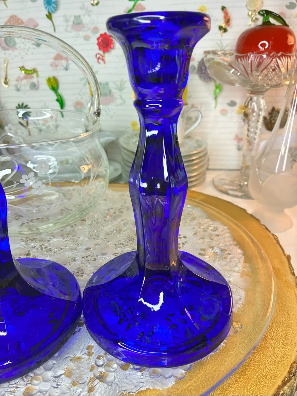 Cobalt Blue Glass Candlestick Pair - Elegant Home Accents